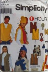 9500 SIMPLICITY 1 HR HIM HER FLEECE FUR VESTS, HATS, SCARF, MITTS PATTERN SMALL-LARGE UNCUT